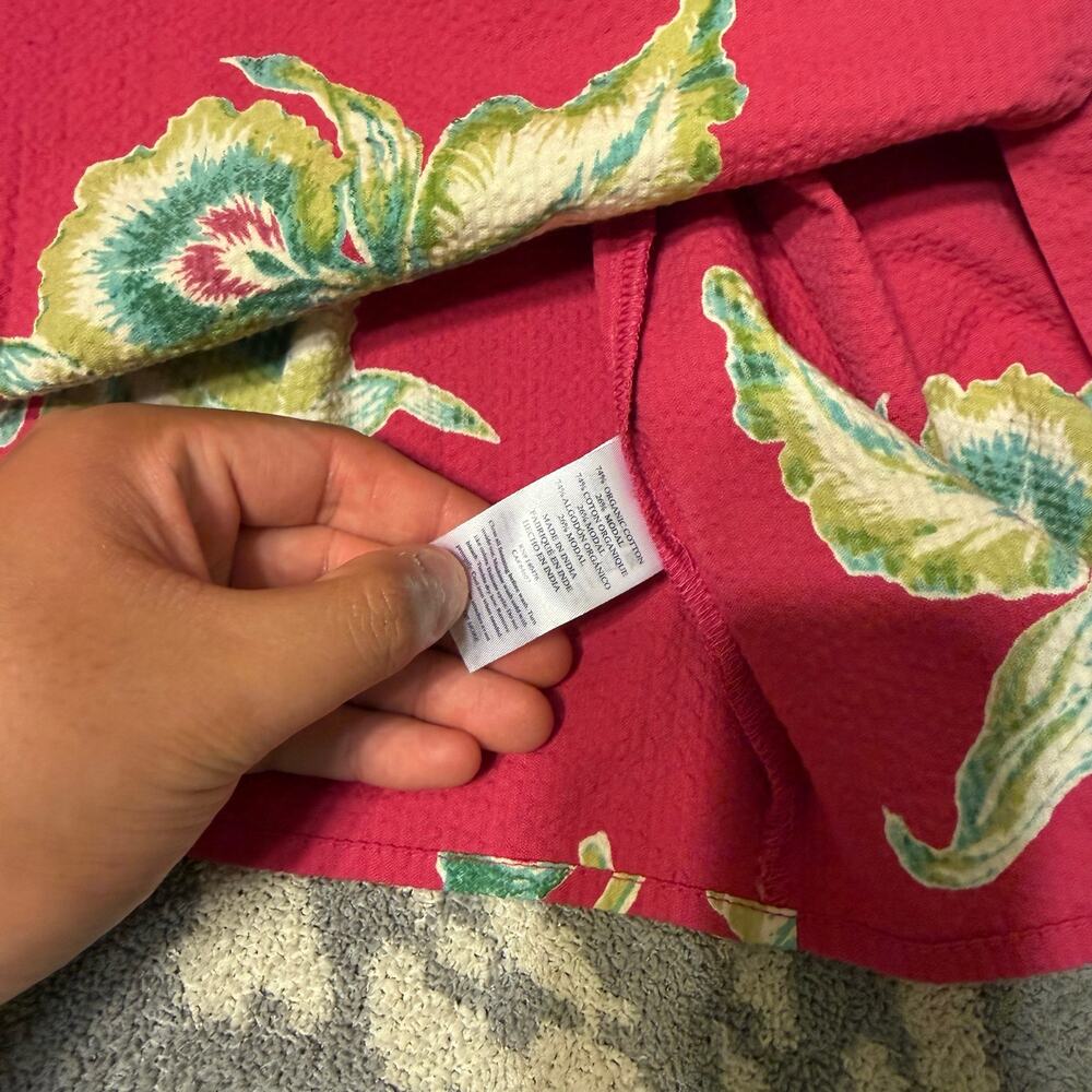 Faherty Marina Seersucker Pink/Red Tropical Floral Square Neck Preppy Summer Top - Picture 6 of 12